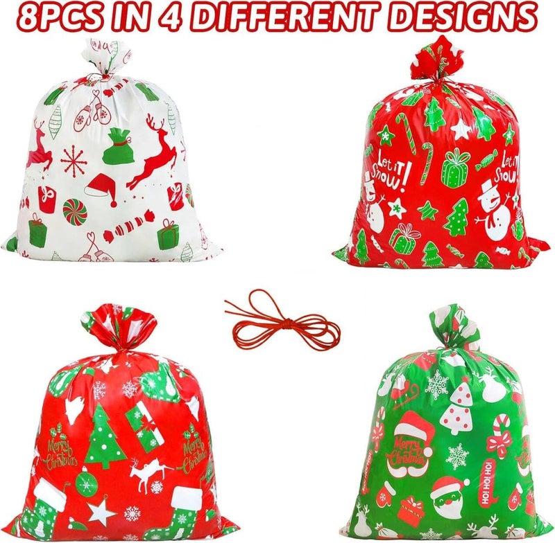 ZMCINER 8 PCS Large Christmas Gift Bags Jumbo Gift Bag Oversized Size 44” X 36” for Xmas Parties Giving, Oversize Xmas Gifts, Heavy Duty Bags, Christmas Goodie Large Bags - Image 3